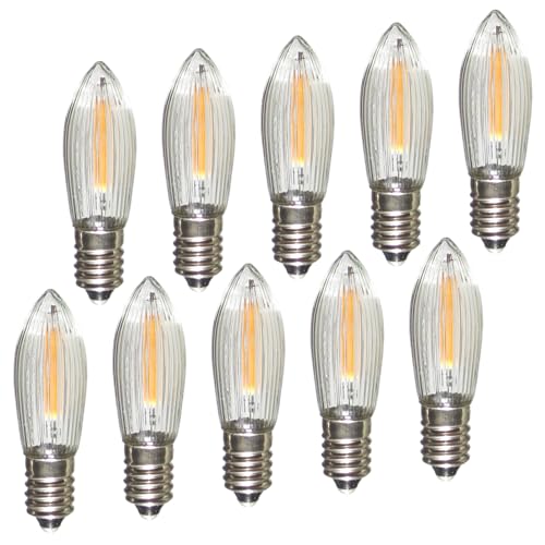 Erzgebirgslicht - AUSWAHL - 10 Stück LED Filament Topkerze 48 V 0,2 W für INNEN, für 5 Brennstellen E10 Riffelkerze Ersatzbirne Glühbirne Glühlämpchen für Lichterketten Pyramide Schwibbogen von Erzgebirgslicht Glück Auf