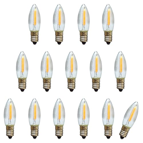 Erzgebirgslicht - AUSWAHL - 15 Stück LED Filament Topkerze 12 V 0,2 W für AUSSEN, für 20 Brennstellen E10 Riffelkerze Ersatzbirne Glühbirne Glühlämpchen für Lichterketten Pyramide Schwibbogen von Erzgebirgslicht Glück Auf