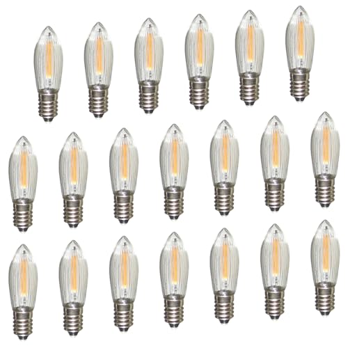 Erzgebirgslicht - AUSWAHL - 20 Stück LED Filament Topkerze 8 V 0,2 W für INNEN, für 28-30 Brennstellen E10 Riffelkerze Ersatzbirne Glühbirne Glühlämpchen für Lichterketten Pyramide Schwibbogen von Erzgebirgslicht Glück Auf