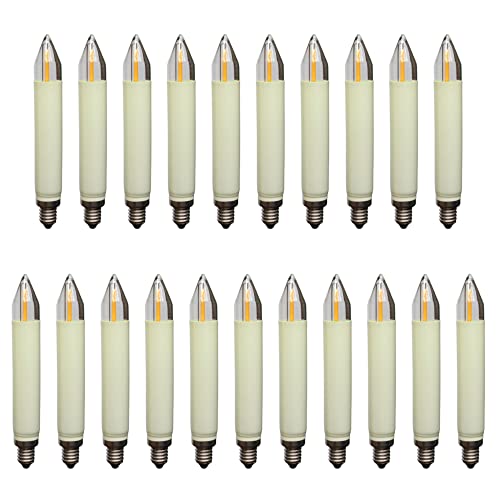 Erzgebirgslicht - AUSWAHL - 21 Stück LED Filament Schaftkerze 23V 0,2W E10 INNEN + AUSSEN für 10 Brennstellen Ersatzbirne Glühbirne Normalschaftkerze für Lichterketten Pyramide und Schwibbogen von Erzgebirgslicht Glück Auf