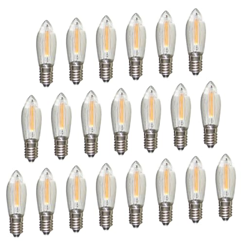 Erzgebirgslicht - AUSWAHL - 21 Stück LED Filament Topkerze 34 V 0,2 W für INNEN, für 7 Brennstellen E10 Riffelkerze Ersatzbirne Glühbirne Glühlämpchen für Lichterketten Pyramide Schwibbogen von Erzgebirgslicht Glück Auf