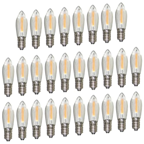 Erzgebirgslicht - AUSWAHL - 28 Stück LED Filament Topkerze 34 V 0,2 W für INNEN, für 7 Brennstellen E10 Riffelkerze Ersatzbirne Glühbirne Glühlämpchen für Lichterketten Pyramide Schwibbogen von Erzgebirgslicht Glück Auf