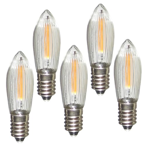 Erzgebirgslicht - AUSWAHL - 5 Stück LED Filament Topkerze 12 V 0,2 W für INNEN, für 20 Brennstellen E10 Riffelkerze Ersatzbirne Glühbirne Glühlämpchen für Lichterketten Pyramide Schwibbogen von Erzgebirgslicht Glück Auf