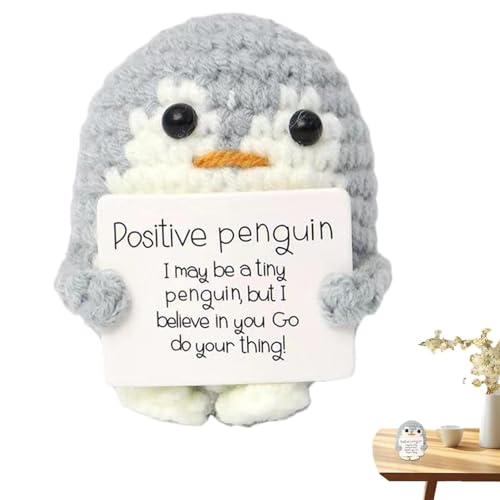 EsEico Positiver Pinguin, positive Häkelpuppe, Strickpuppe mit Positivkarte, niedlicher Pinguin, gehäkelt, kreatives Geschenk für die Familie von EsEico