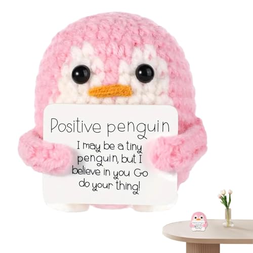 EsEico Positiver Pinguin, positive Häkelpuppe, Strickpuppe mit Positivkarte, niedlicher Pinguin, gehäkelt, kreatives Geschenk für die Familie von EsEico