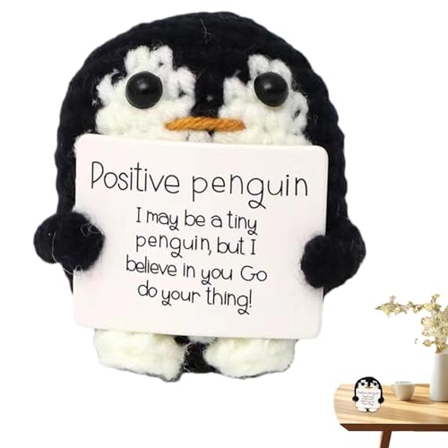 EsEico Positiver Pinguin, positive Häkelpuppe, Strickpuppe mit Positivkarte, niedlicher Pinguin, gehäkelt, kreatives Geschenk für die Familie von EsEico