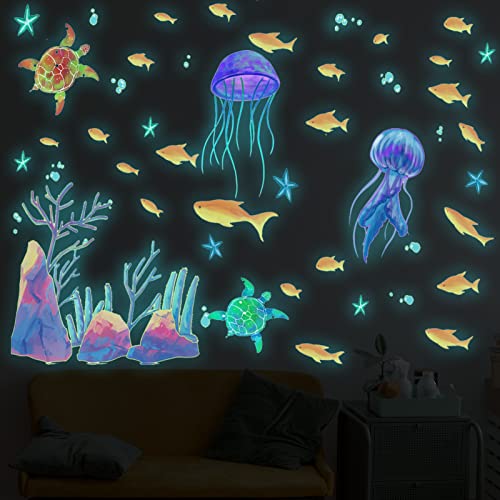 Meerestiere Wandtattoo Leuchten im Dunkeln, EsLuker.ly Unterwasserwelt Leuchtaufkleber Fisch Schildkröte Quallen Wandaufkleber Kinderzimmer Fluoreszierende Wandsticker Meereswelt Kreatur (Koralle) von EsLuker.ly