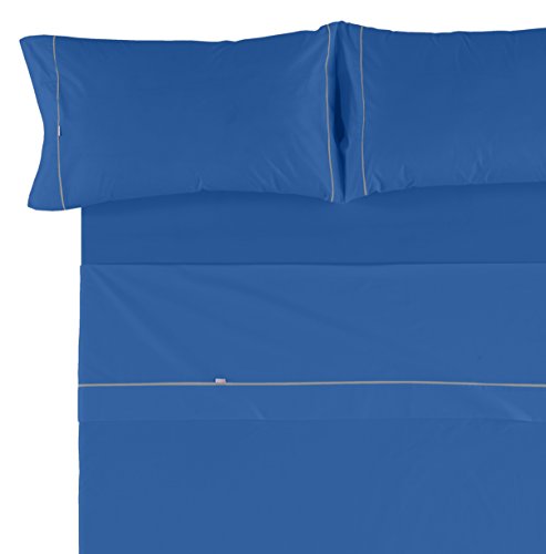 EsTela Glattes Schrägband 50/50 Bettwäsche-Set für 160 cm Bettlaken, 4-teilig, Blau, Baumwolle-Polyester, Bläulich, 160 x 200 cm von EsTela