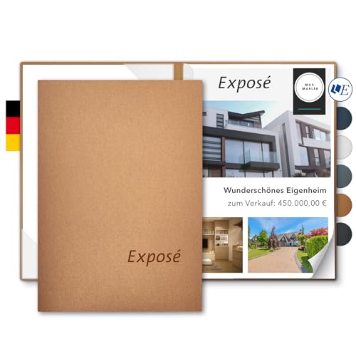 Exposémappe A4 Metallic-Effekt - Esclusiva® Classic-plus - mit Prägung Exposé - für Ihre hochwertige Objekt-Präsentation mit Metallic-Effekt - Immobilien-Makler Expose-Mappe (Kupfer, 8 Stück) von Esclusiva