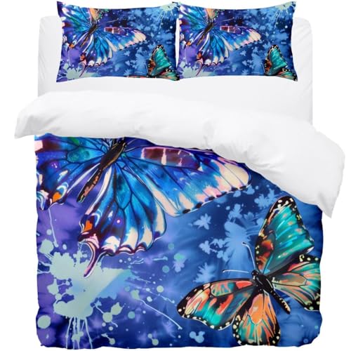 Eslifey Bettwäsche-Set für Doppelbett, batikfarben, Schmetterlinge, weicher Mikrofaser-Bettbezug mit 2 Kissenbezügen, Bettwäsche-Set von Eslifey
