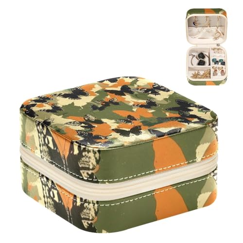 Eslifey Tragbare Mini-Schmuckschatulle für Reisen, Camouflage-Muster, kleines Schmuckkästchen für Damen, Leder-Ring-Organizer von Eslifey