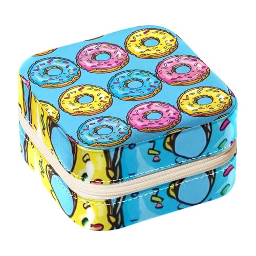 Eslifey Tragbare Mini-Schmuckschatulle für Reisen, Cartoon-Donut-Muster, kleines Schmucketui für Damen, Leder-Ring-Organizer von Eslifey