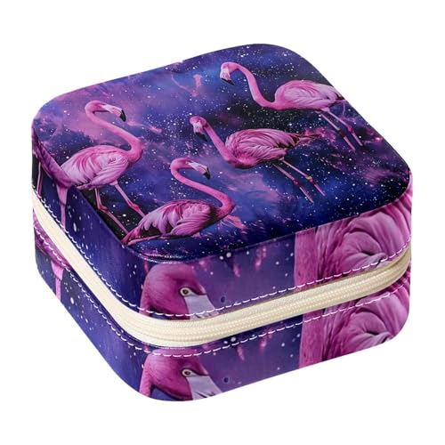 Eslifey Tragbare Mini-Schmuckschatulle für Reisen, Flamingos, Violett, Galaxie, kleines Schmuckkästchen für Damen, Leder-Ring-Organizer von Eslifey