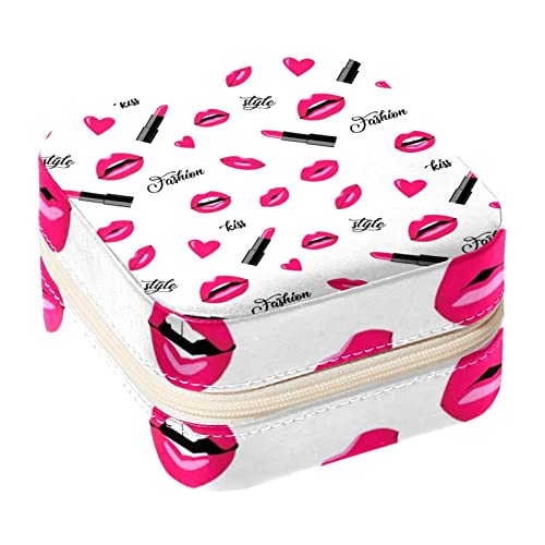 Eslifey Tragbare Mini-Schmuckschatulle für Reisen, Lippen, Lippenstift, Pink, kleiner Schmuckkoffer für Frauen, Lederring-Organizer von Eslifey