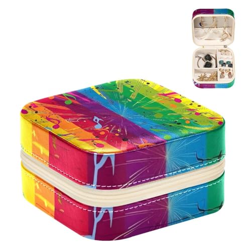 Eslifey Tragbare Mini-Schmuckschatulle für Reisen, Musiknoten, Regenbogen-Druck, kleines Schmucketui für Damen, Leder-Ring-Organizer von Eslifey