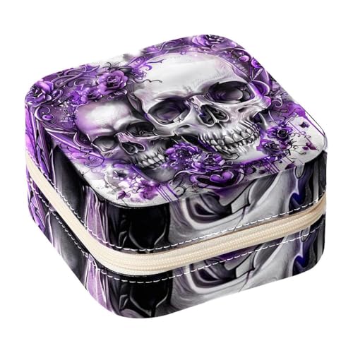 Eslifey Tragbare Mini-Schmuckschatulle für Reisen, Totenkopf, violette Rose, kleines Schmuckkästchen für Damen, Leder-Ring-Organizer von Eslifey