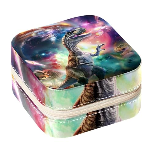 Eslifey Tragbare Mini-Schmuckschatulle für Reisen, Universum, Dinosaurier auf Galaxie, kleines Schmucketui für Damen, Leder-Ring-Organizer von Eslifey