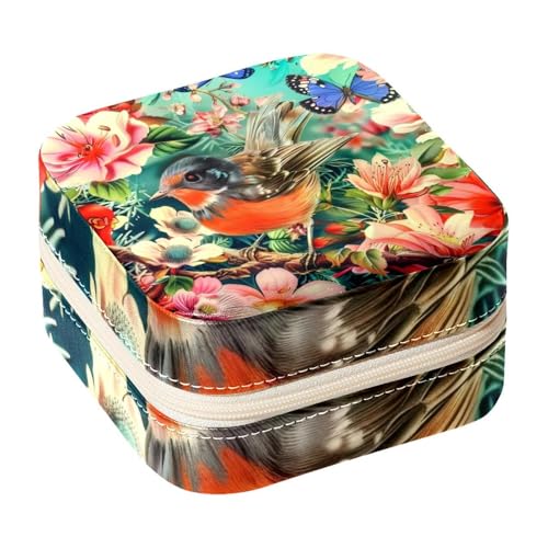 Eslifey Tragbare Mini-Schmuckschatulle für Reisen, Vogel, Schmetterling, Foral, kleines Schmuckkästchen für Damen, Leder-Ring-Organizer von Eslifey