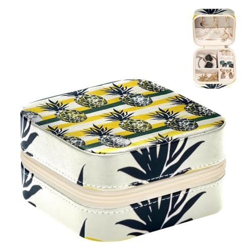 Eslifey Tragbare Mini-Schmuckschatulle für Reisen, schwarzes Ananas-Streifenmuster, kleines Schmuckkästchen für Damen, Leder-Ring-Organizer von Eslifey