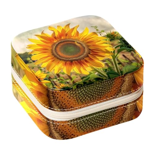 Eslifey Tragbare Mini-Schmuckschatulle für unterwegs, Sommer, Sonnenblüte, kleines Schmuckkästchen für Damen, Leder-Ring-Organizer von Eslifey