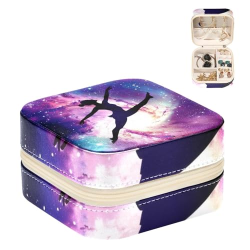 Eslifey Tragbare Mini-Schmuckschatulle für unterwegs, bunte Galaxie und Tänzerin, kleines Schmuckkästchen für Damen, Leder-Ring-Organizer von Eslifey