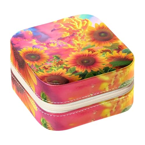 Eslifey Tragbare Mini-Schmuckschatulle für unterwegs, bunte Wolken, Sonnenblumen, kleines Schmuckkästchen für Damen, Leder-Ring-Organizer von Eslifey