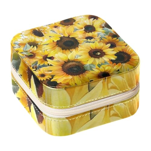 Eslifey Tragbare Mini-Schmuckschatulle für unterwegs, gelbe Sonnenblumen, kleine Schmuckschatulle für Damen, Leder-Ring-Organizer von Eslifey