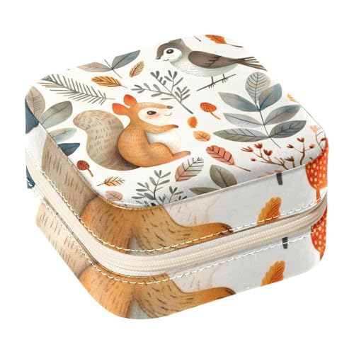 Eslifey Tragbare Mini-Schmuckschatulle für unterwegs, niedliches Vogel, Eichhörnchen, Wald, kleines Schmuckkästchen für Damen, Leder-Ring-Organizer von Eslifey