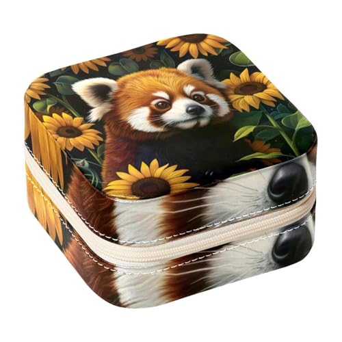 Eslifey Tragbare Mini-Schmuckschatulle für unterwegs, roter Panda, Sonnenblume, kleines Schmuckkästchen für Damen, Leder-Ring-Organizer von Eslifey