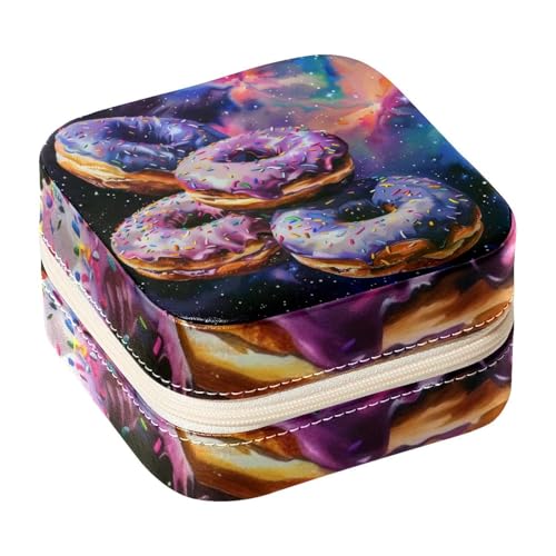 Eslifey Tragbare Mini-Schmuckschatulle für unterwegs, violette Donuts in Galaxie, kleines Schmucketui für Damen, Leder-Ring-Organizer von Eslifey