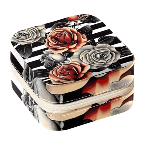 Eslifey Tragbare Mini-Schmuckschatulle mit Rosenmuster, kleines Schmuckkästchen für Damen, Leder-Ring-Organizer von Eslifey