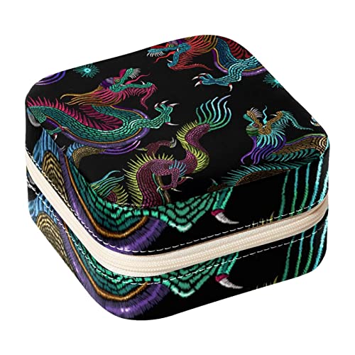 Eslifey Tragbare Reise Mini Schmuckschatulle Chinesische Drachen Kunst Klassisches Muster Kleine Schmuckschatulle für Frauen Leder Ring Organizer von Eslifey