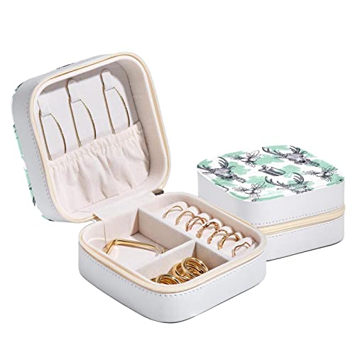 Tragbare Mini-Schmuckschatulle für Reisen, Motiv: Frohe Weihnachten, Elch, Geschenk, Muster, kleines Schmuckkästchen für Damen, Leder-Ring-Organizer von Eslifey