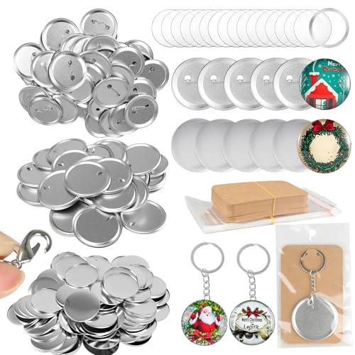 Esmorah 100 Sets 58 mm Knopfmacher-Zubehör, Schlüsselanhänger-Pins aus Metall, runde Abzeichen, Knopfteile, Herstellungsset für Knopfmacher, Maschine mit Metallabdeckung, DIY-Geschenke von Esmorah