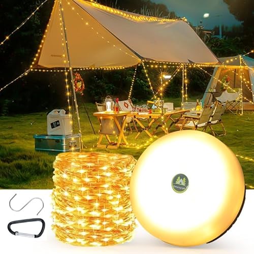 Esoes 20M Weihnachtsdeko Camping Lichterkette Aufrollbar Außenlichterketten mit 8 Beleuchtungsmodi，USB wiederaufladbares Camping licht，Multifunktionale Tragbare Campinglampe mit Magnet von Esoes