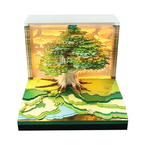 Esoes 3D Notizblock,3D Notizblock Papier Notize,3D Baumhaus Papierkunst mit Anzeigebox glasklar,3D Kalender 2025 mit LED Licht 8.5 x 8.5 x 7.8 cm,238 Blätter,3D Kalender 2025 Abreißen Geschenk von Esoes