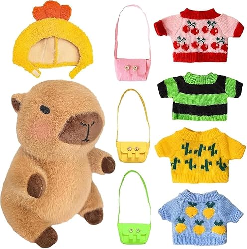 Esoes Dress Up Capybara Plushies Puppe, 23cm Capybara Kuscheltier,Capybara Plüschtier,Simulation Capybara Plüschtier,Capybara Plushie Puppen mit Kleidung und Accessoires von Esoes