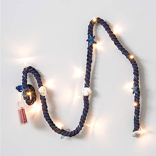 Wankd LED Muschel Lichterkette,lichterkette weihnachten Tischdeko maritim LED-Lichterkette 15 Leds Seestern Muscheln Sommer Deko Meer batteriebetrieben, 1,5M (Dunkelblaues Baumwollseil) von Esoes