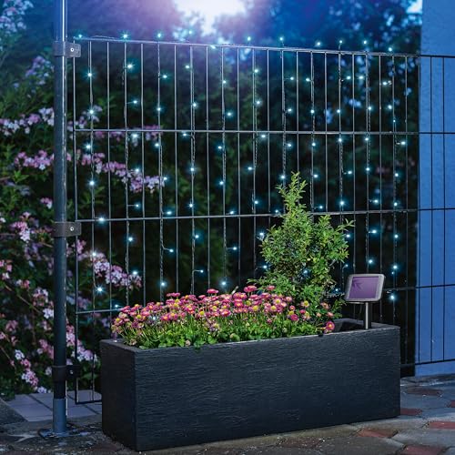 Esotec Solar Lichterkette, 10m, 100 LEDs, kaltweiß, Zuleitung 2m, Akku, Solarmodul, Erdspieß, Außenlichterkette, Partylichterkette, Hochzeitsdeko, Garten, Terrasse, außen, winterfest, 102169 von Esotec