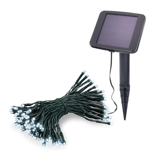 Esotec Solar Lichterkette, 10m, 100 LEDs, kaltweiß, Zuleitung 2m, Akku, Solarmodul, Erdspieß, Außenlichterkette, Partylichterkette, Hochzeitsdeko, Garten, Terrasse, außen, winterfest, 102169 von Esotec