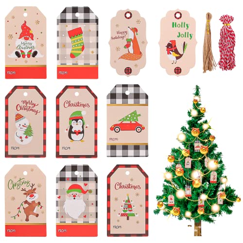 Geschenkanhänger Weihnachten, Geschenk Anhänger Kraftpapier, Geschenkanhänger Anhänger Etiketten mit Jute-Schnur Vervollkommnen Sie für das Dekorieren von Weihnachtsbaum DIY Deko Geschenk (100pcs) von Esportic