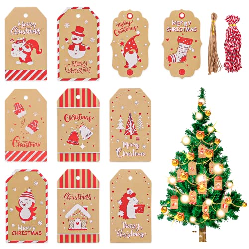 Geschenkanhänger Weihnachten, Geschenk Anhänger Kraftpapier, Geschenkanhänger Anhänger Etiketten mit Jute-Schnur Vervollkommnen Sie für das Dekorieren von Weihnachtsbaum DIY Deko Geschenk (100pcs) von Esportic