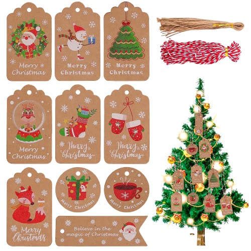 Geschenkanhänger Weihnachten, Geschenk Anhänger Kraftpapier, Geschenkanhänger Anhänger Etiketten mit Jute-Schnur Vervollkommnen Sie für das Dekorieren von Weihnachtsbaum DIY Deko Geschenk (100pcs) von Esportic