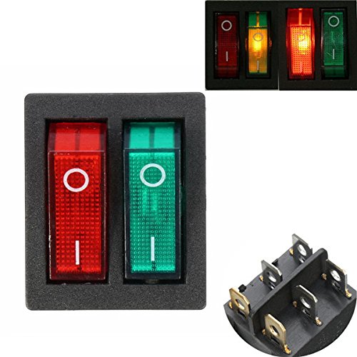 EsportsMJJ 6 Pins Doppel-Spst Ein/Aus Rocker Boot Schalter Rot Grün Licht Ac 250V/15A 125V/20A Schalter von EsportsMJJ