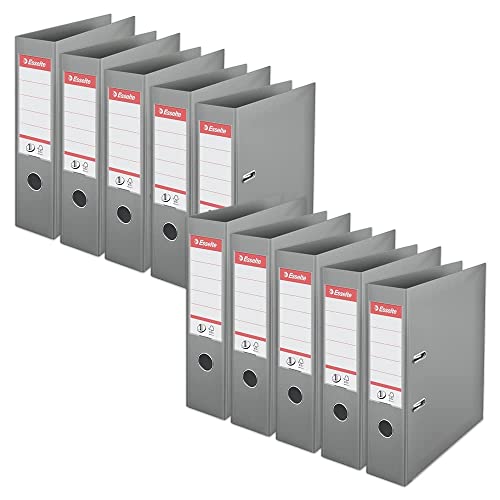 Esselte, Aktenordner A4, 75 mm Rücken, 500 Blatt Kapazität, PP, Kunststoffabdeckung, Nr. 1 Mechanismus, Ordner & Ordner, grau, Pack 10, 628546 von Esselte