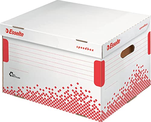 Esselte 623914 Archiv-Klappdeckelbox SPEEDBOX, für Ordner, weiß/rot von Esselte