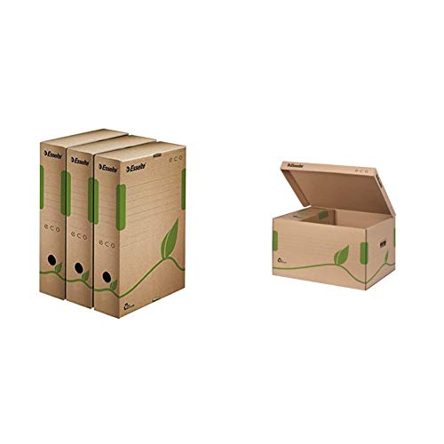 Esselte 623916 Archiv-Schachtel ECO, DIN A4, braun, (B) 80 mm & Ablage- und Transportbox, Obere Öffnung und integrierter Deckel, 100% recycelte Wellpappe, Naturbraun, Eco Archiv Serie, 623918 von Esselte