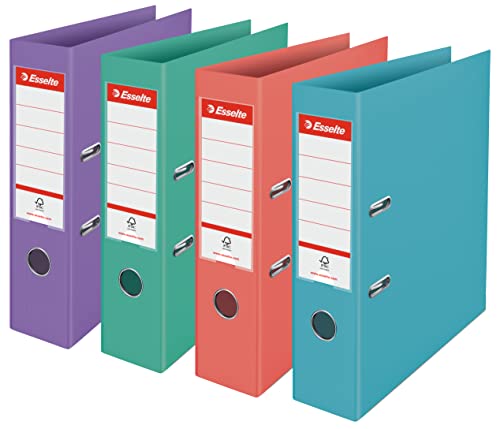 Esselte A4-Ordner PP, 10er Pack, 500 Blatt Kapazität, 75 mm Rückenbreite, leichter und langlebiger A4-Ordner für Zuhause/Büro, zur Schreibtischorganisation, Colour'Breeze Serie, Mehrfarbig, 626214 von Esselte