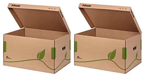 Esselte Ablage- und Transportbox, Obere Öffnung und integrierter Deckel, 100% recycelte Wellpappe, Naturbraun, Eco Archiv Serie (2 Stück) von Esselte