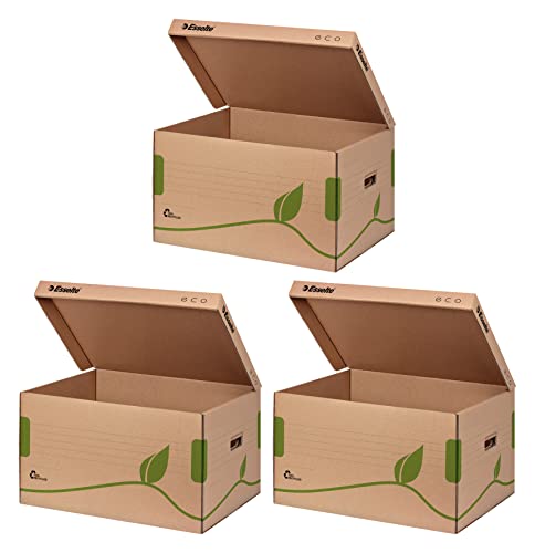 Esselte Ablage- und Transportbox, Obere Öffnung und integrierter Deckel, 100% recycelte Wellpappe, Naturbraun, Eco Archiv Serie (3 Stück) von Esselte